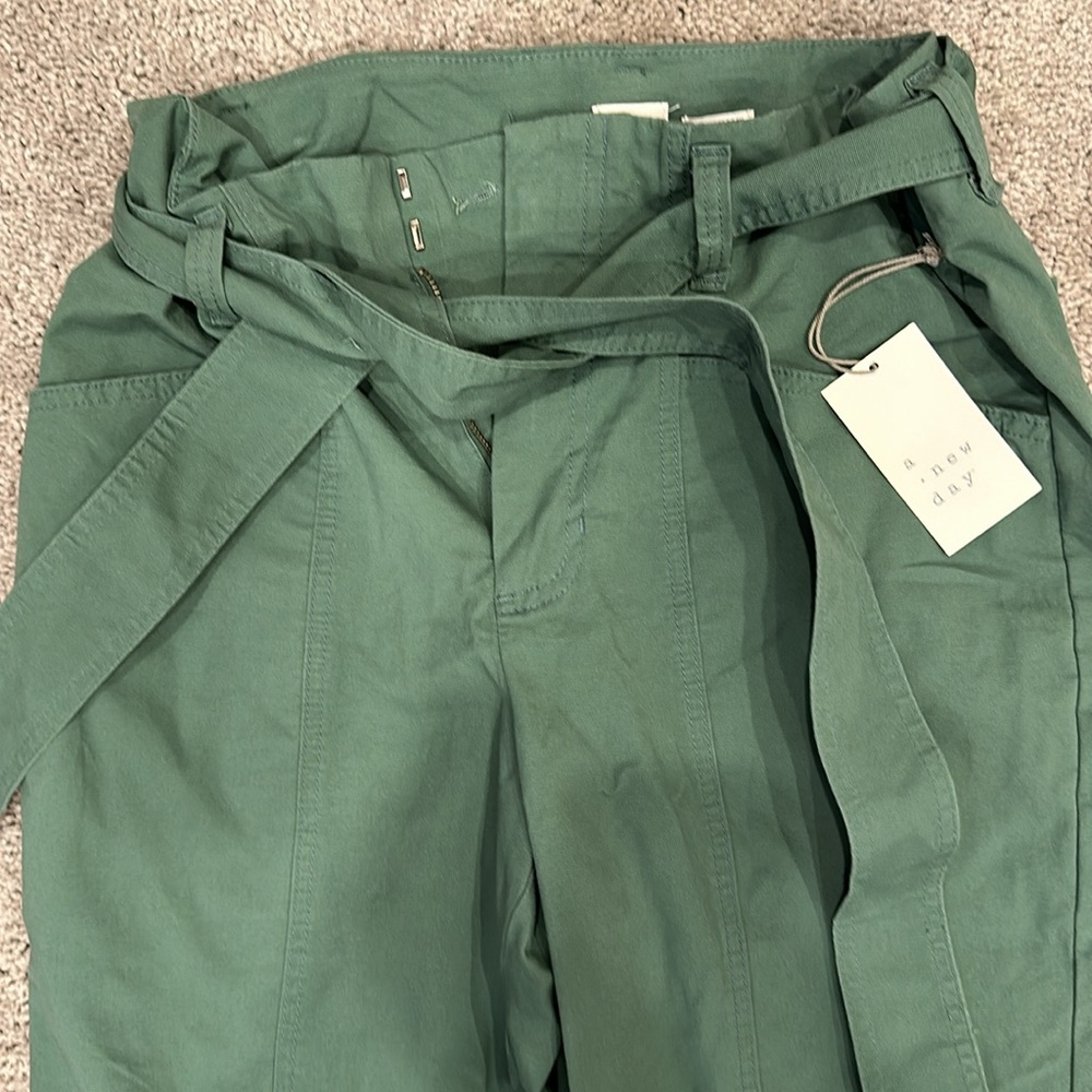 NWT A New Day High Rise Tapered Ankle Tie Front Olive Pants (10) - Picture 3 of 8